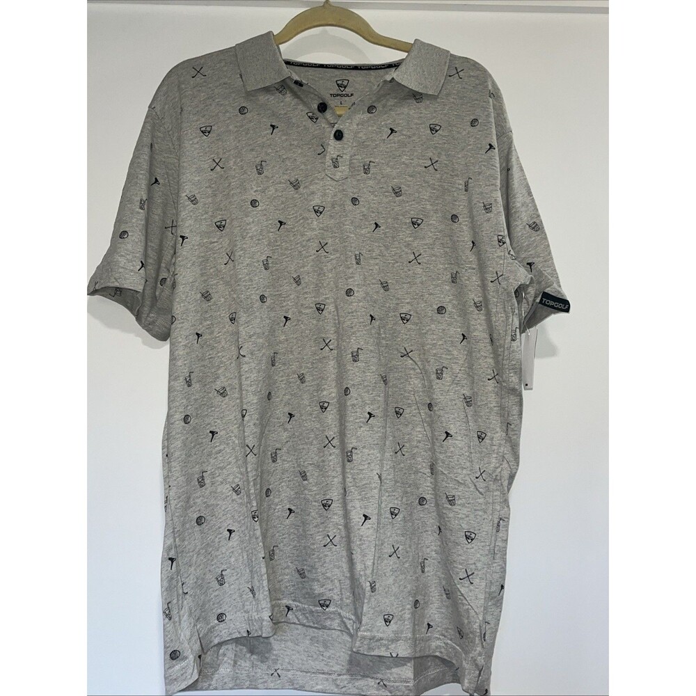 Topgolf Gray Golf Drinks Print Polo Shirt Men’s Large L 100% Cotton